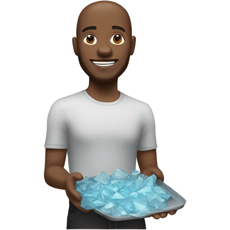 My Memoji holding a tray of broken glass shards smiling emoji