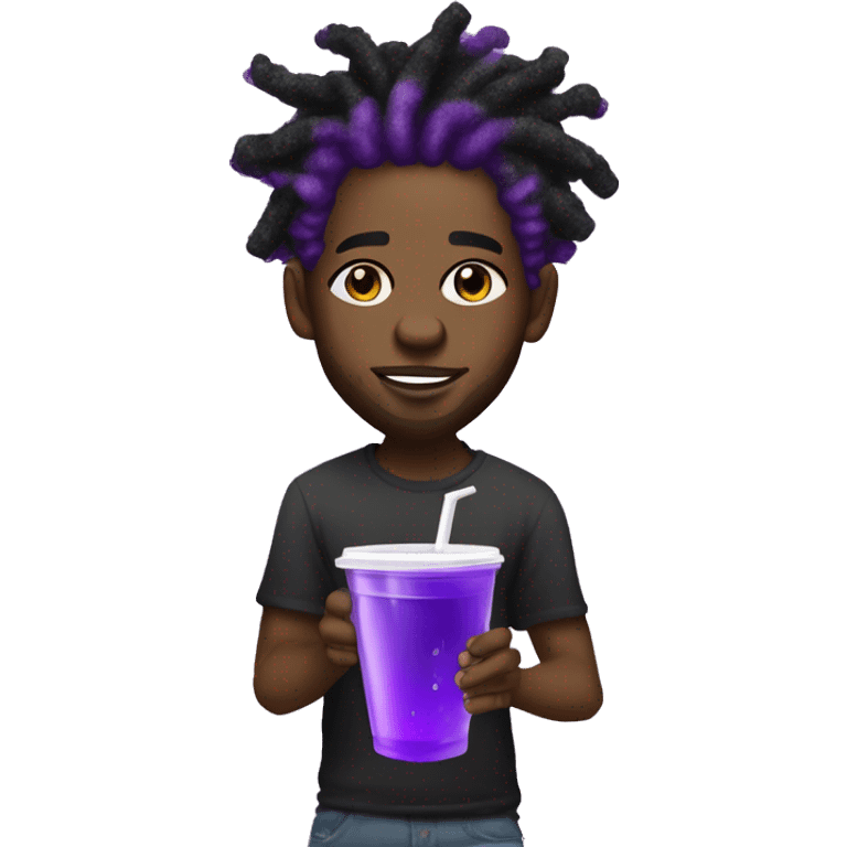 black young man with purple dreads and tattoos on face big diamond earrings and he’s holding a styrofoam cup of purple liquid emoji