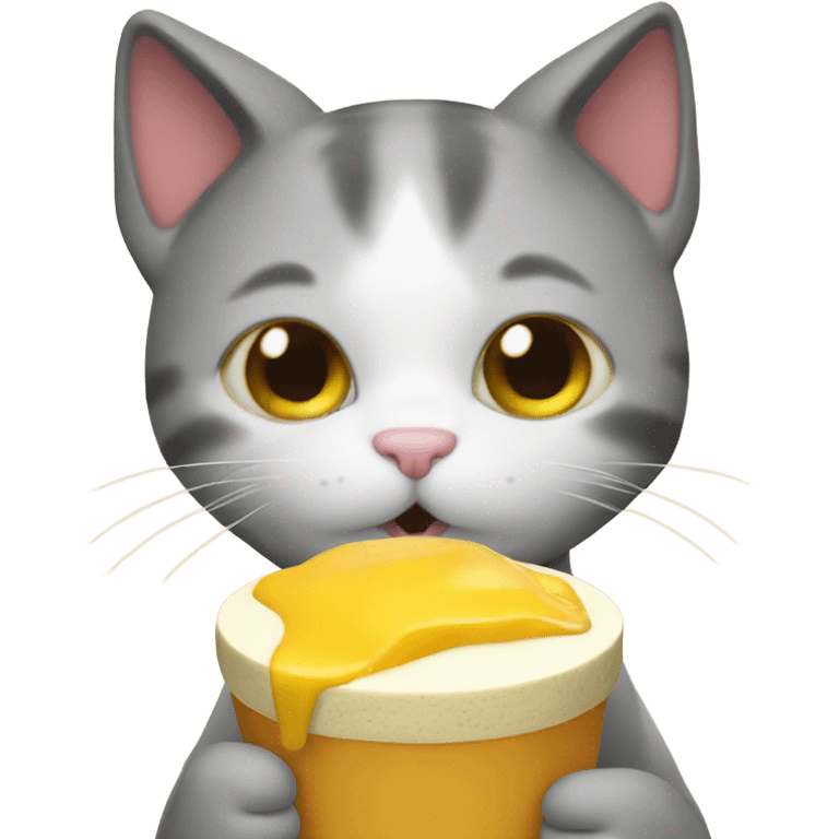 Cat eating mango pudding cup emoji