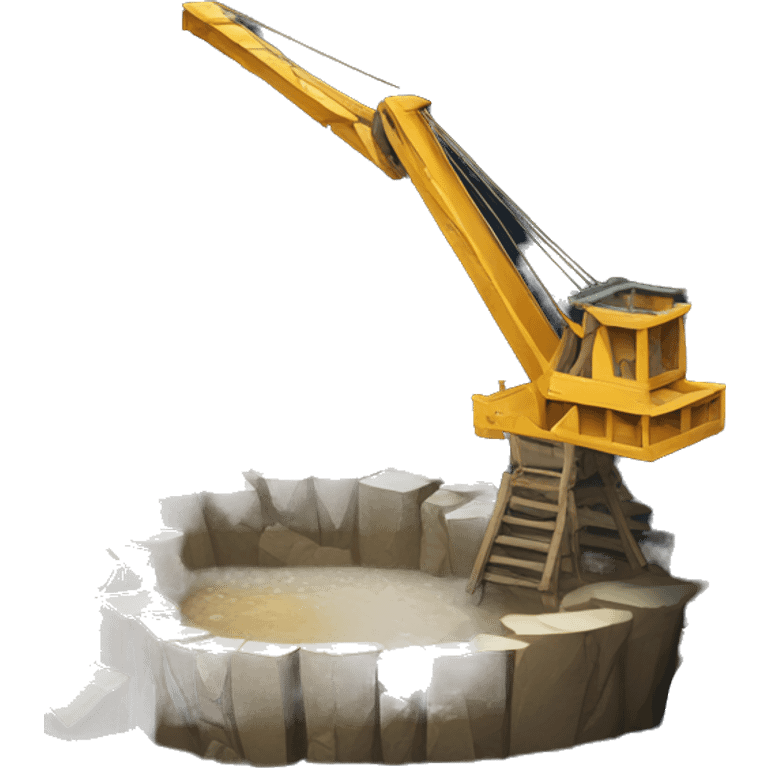 medieval wooden crane into stone pit emoji