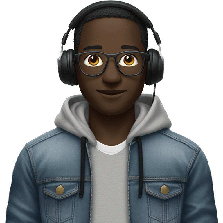 a darkskinned gentleman wearing Apple’s vision pro headset, a teared hoodie and baggy jeans  emoji