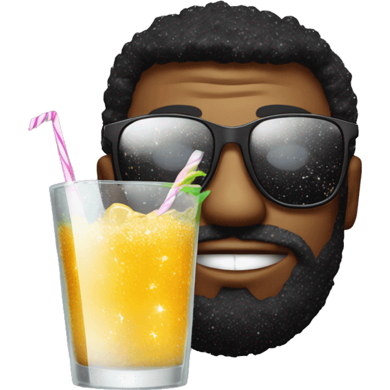 chilly guy's face in black sunglasses with a cocktail with sparkles emoji