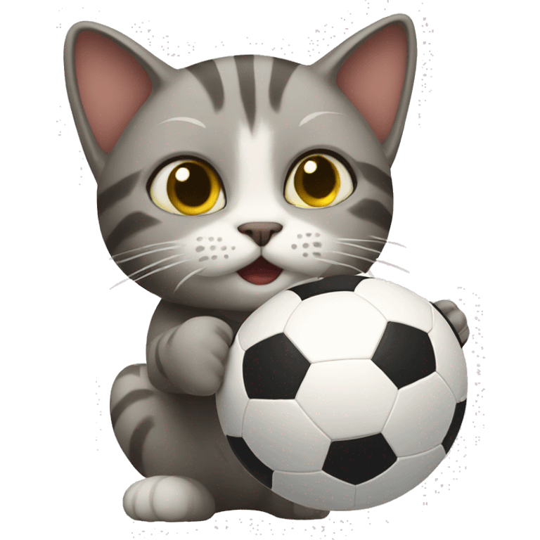 cat holding a soccerball asking for playing emoji