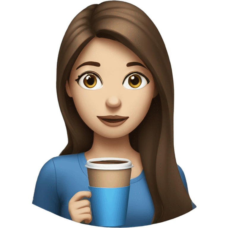 girl with brown hair and blue eyes sipping coffee emoji