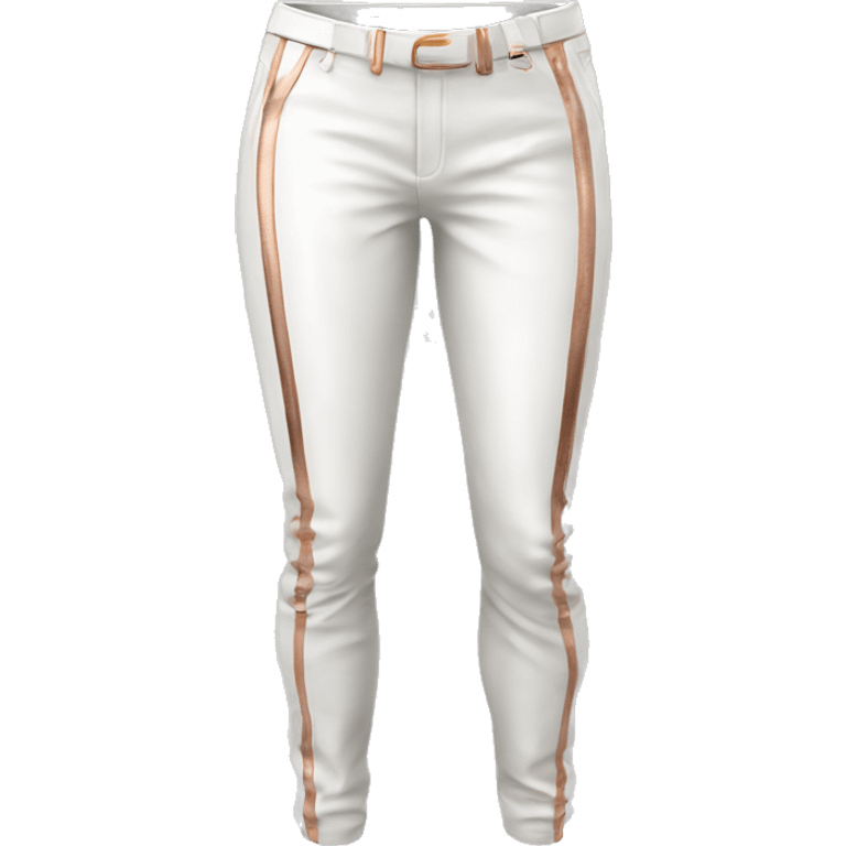 Realistic isolated pair white leather pants with rose gold pinstripes on them. emoji