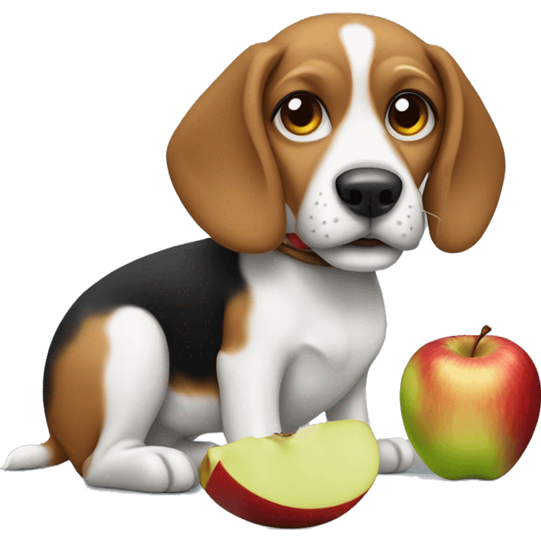 A beagle dog eating an apple emoji