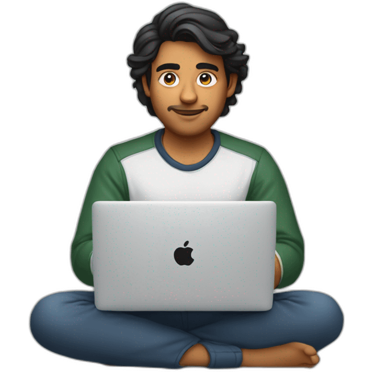 A 23 year old Indian product designer sitting infront of a macbook emoji