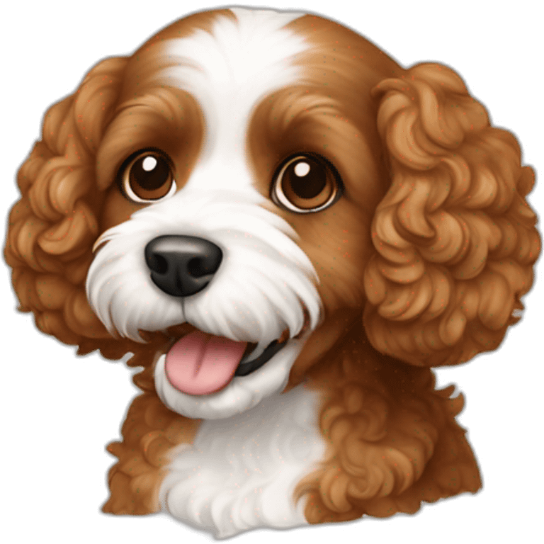 Brown Cavapoo with white mouse emoji