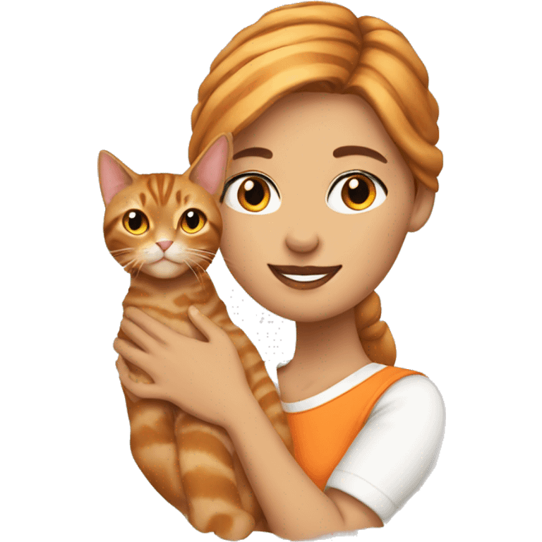 pretty woman holding tabby orange cat emoji