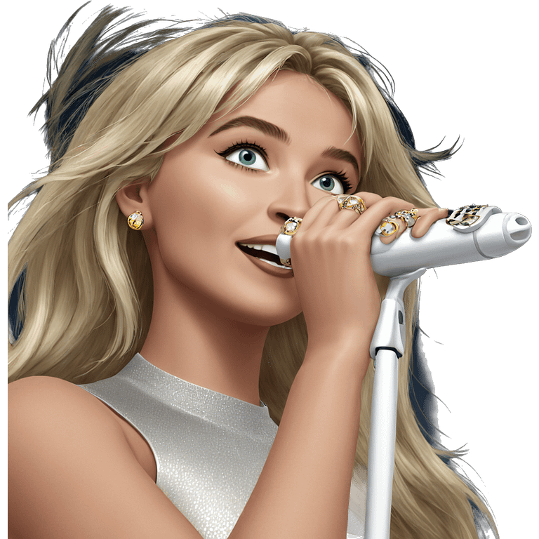 blonde girl singing with jewelry emoji