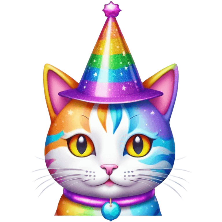 rainbow cat with sparkle party hat emoji