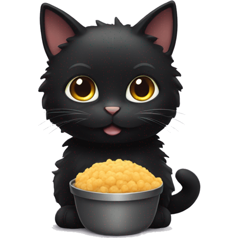 fluffy black cat with food emoji