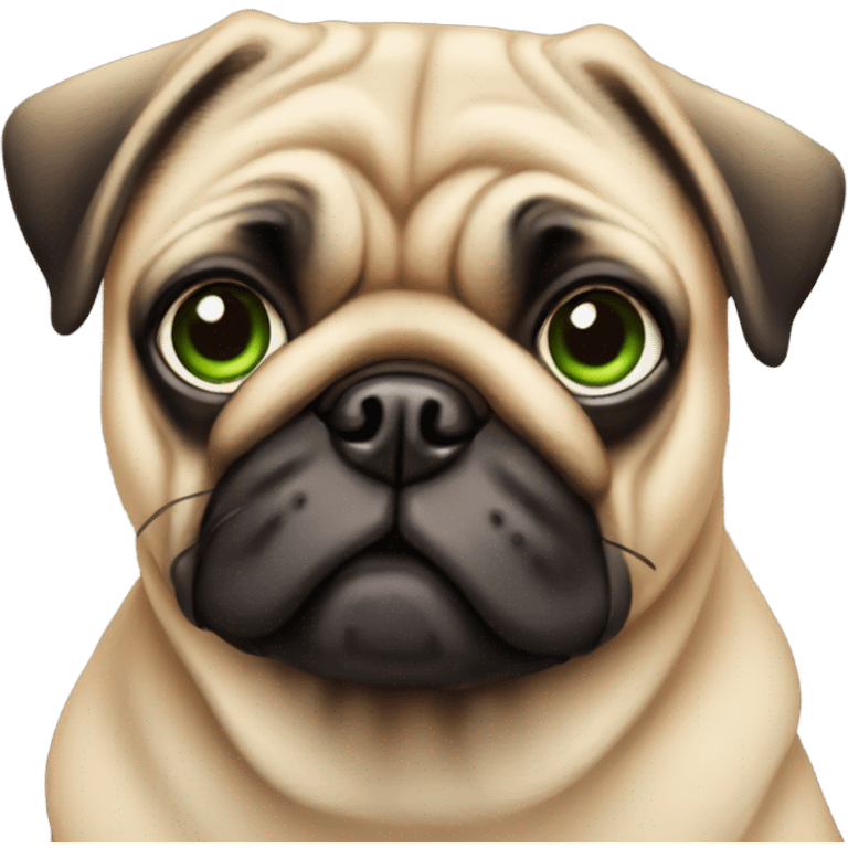 Tan pug with green eyes emoji