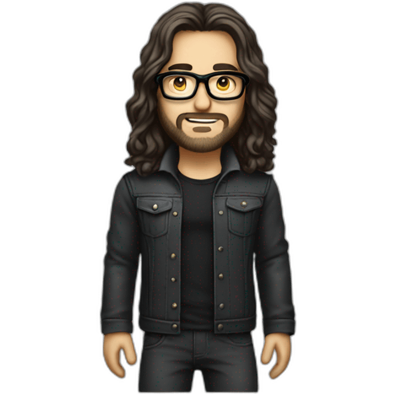 male caucausian designer with long hair and black rimmed glasses heavy metal emoji