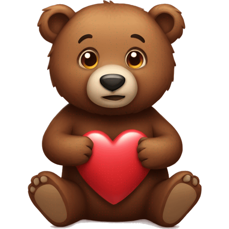 Brown bear holding heart emoji