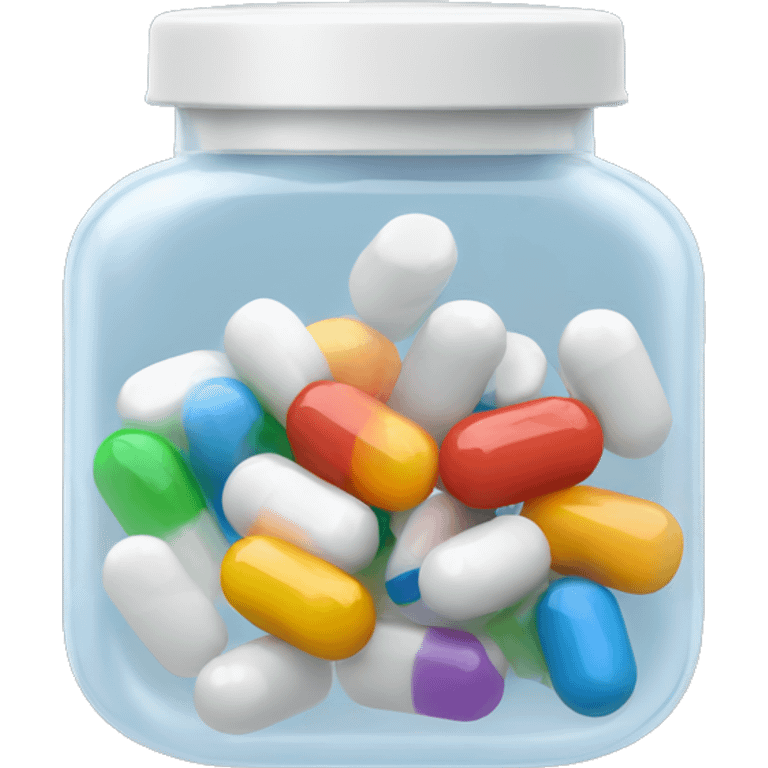 Small translucent plastic container with pills inside emoji