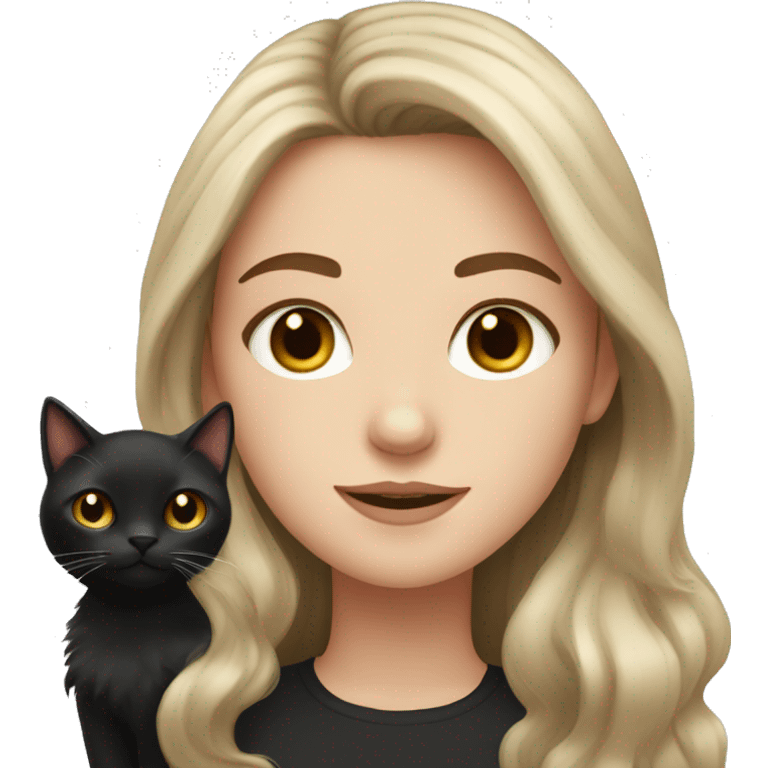 white girl with long brown hair and fluffy black cat emoji