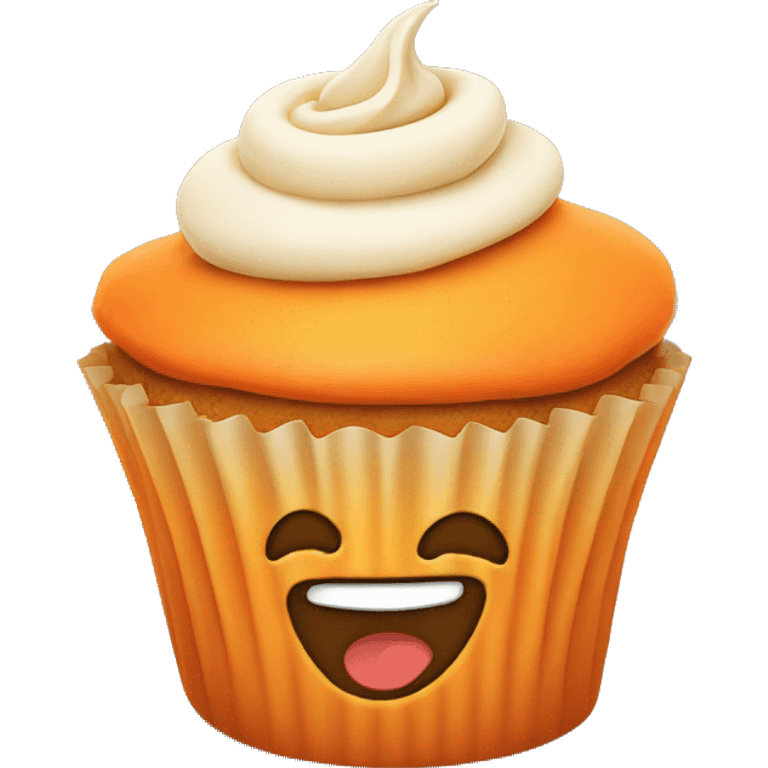 Orange cupcake with a happy face emoji