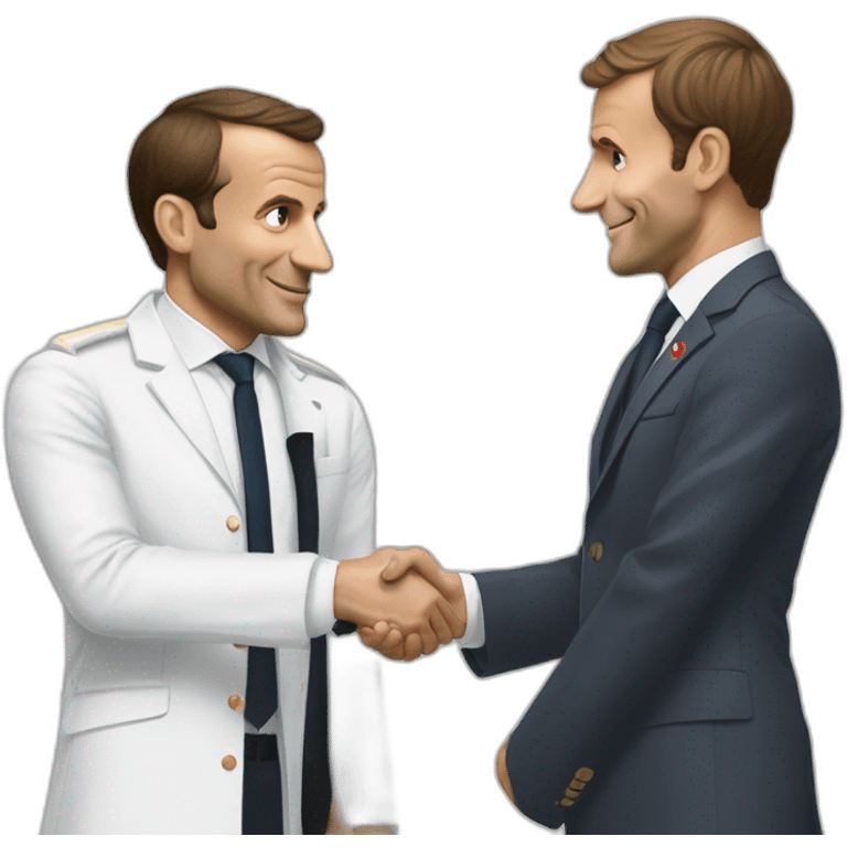 emmmanuel macron shaking hand with a saussage emoji