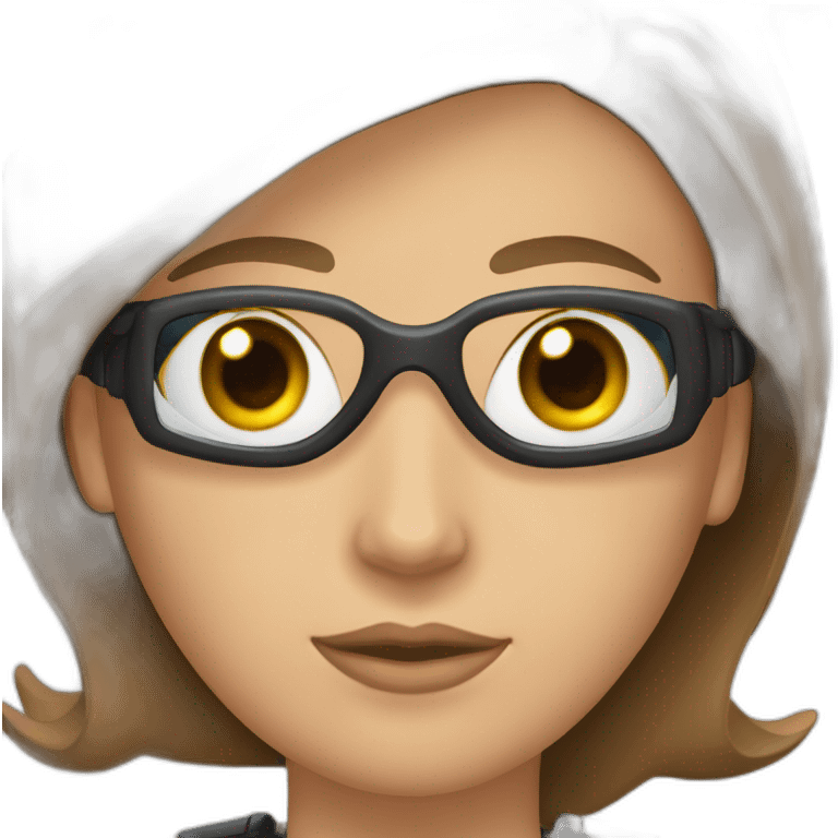 scubadiver woman, with brown, long and staright hair and black suit and Pink dive mask in her blue eyes emoji