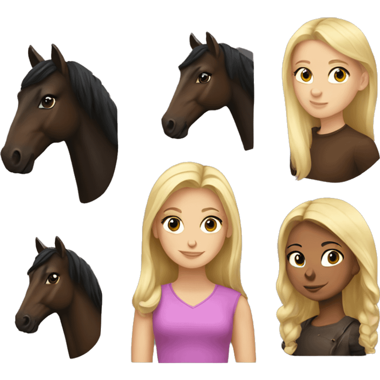 blonde girl and dark brown horse emoji