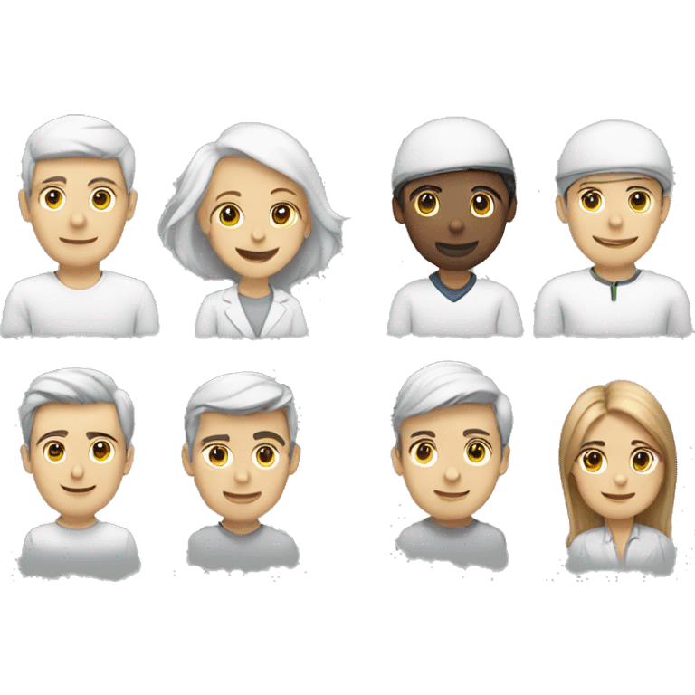 go tech team, 5 people, 3 males, 2 females, all white emoji