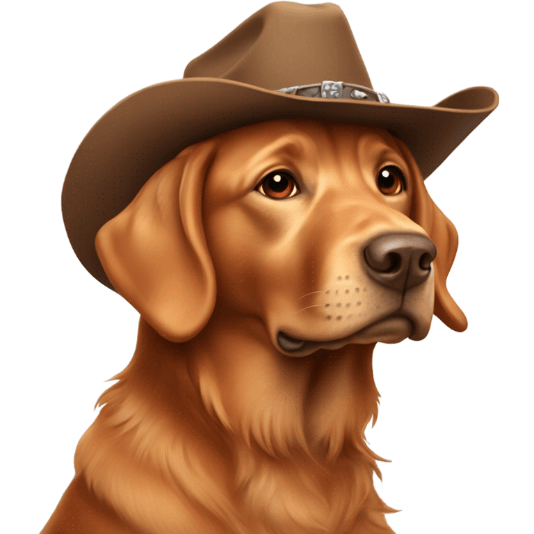 Long haired red Labrador wearing cowboy hat emoji