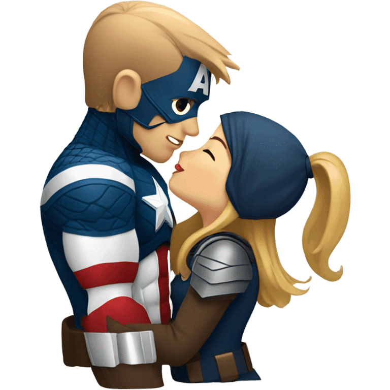 Captain America with helmet off kissing blonde/brown haired girl emoji