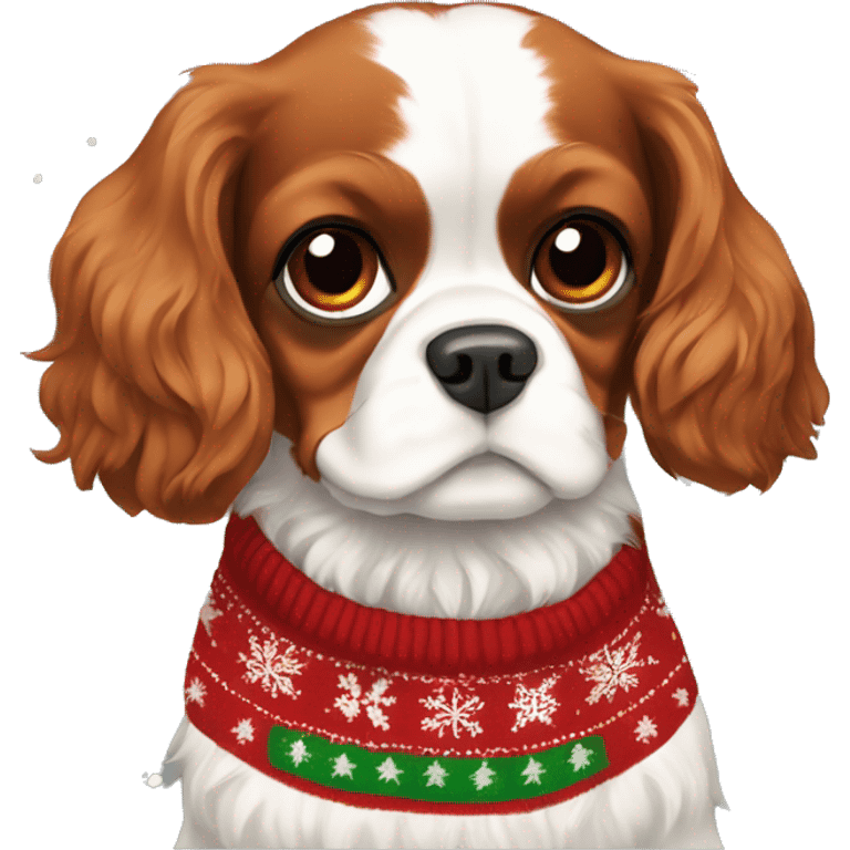 Cavalier King Charles spaniel wearing Christmas sweater emoji