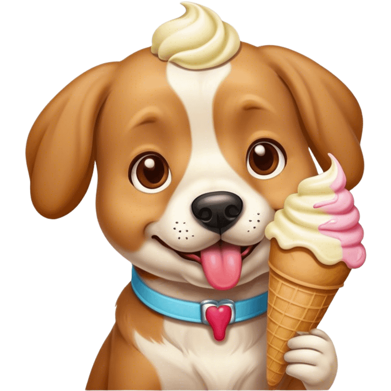 An emerald dog ￼having ice cream ￼ emoji