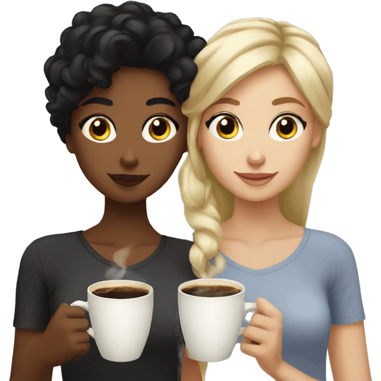 Black haired and blode girls with coffee emoji