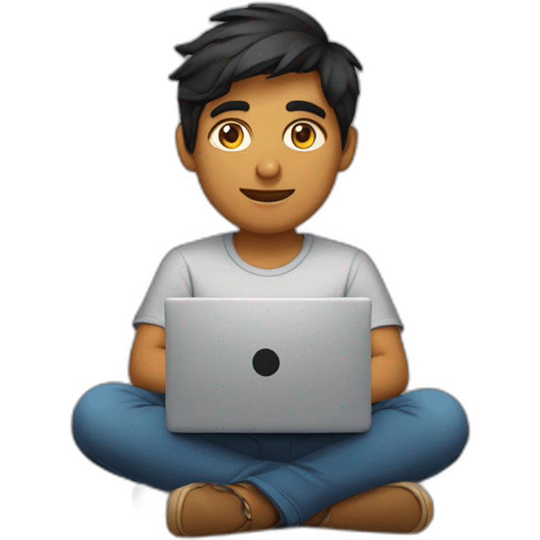 a 23 year old Indian graphic designer sitting in front of a laptop. emoji