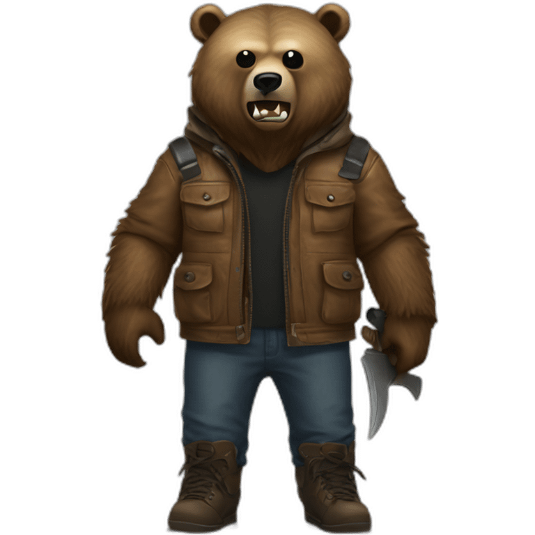 Grizzly wearing Jason Voorhees emoji