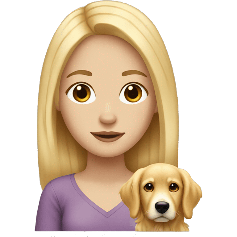 a white girl with blonde hair and a golden retriever  emoji