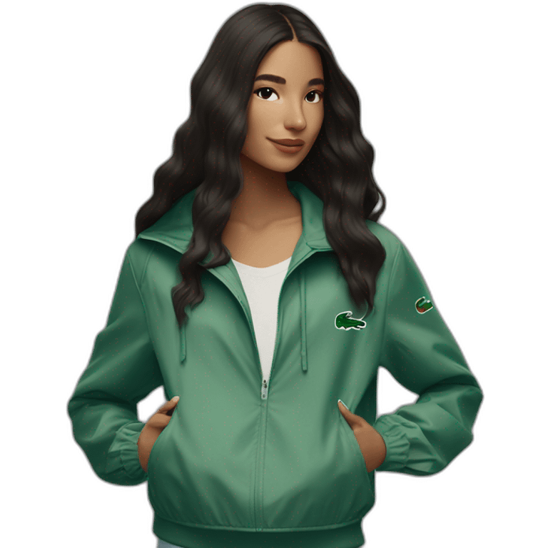 Lacoste bag latin girl with long hair with black lacoste windbreaker emoji