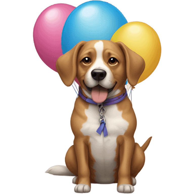 Dog tied to balloons emoji