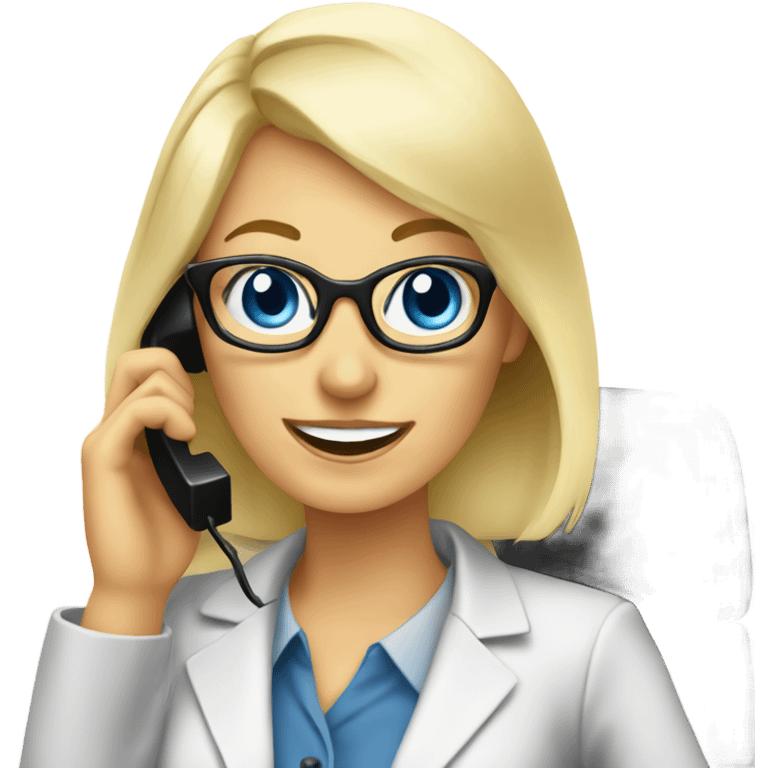 Elegant blonde office lady with glasses happy blue eyes talking on a phone  emoji