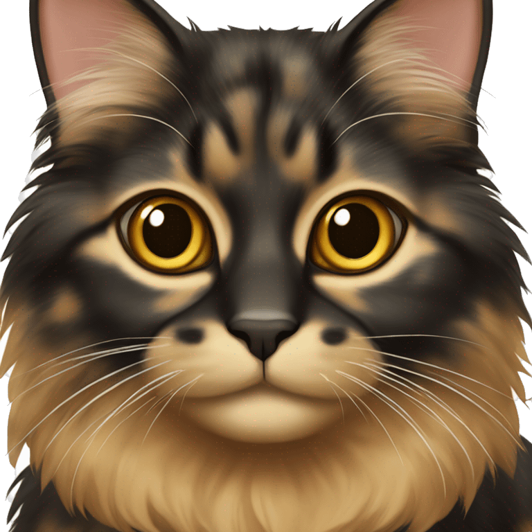 Tortoiseshell colored cat, long haired, mostly black fur emoji