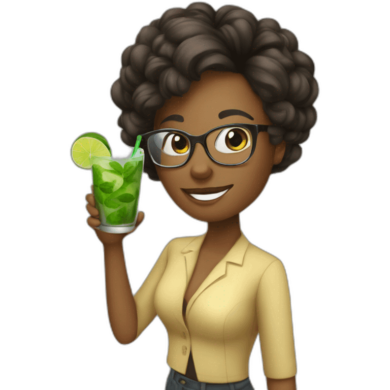 girl teacher with glasses drinks mojito emoji