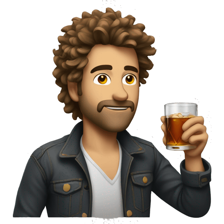 Casual male with awful hair is drinking whiskey  emoji