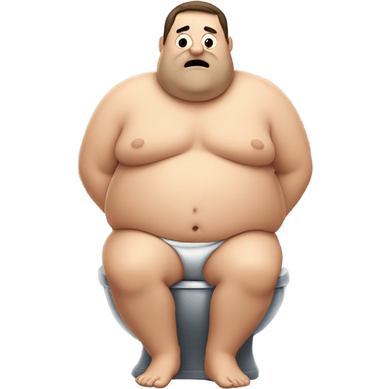 fat guy sitting on toilet reading newspaper no shirt front view emoji