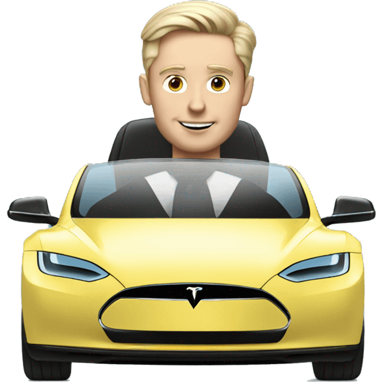 tesla with it technician behind the wheel emoji