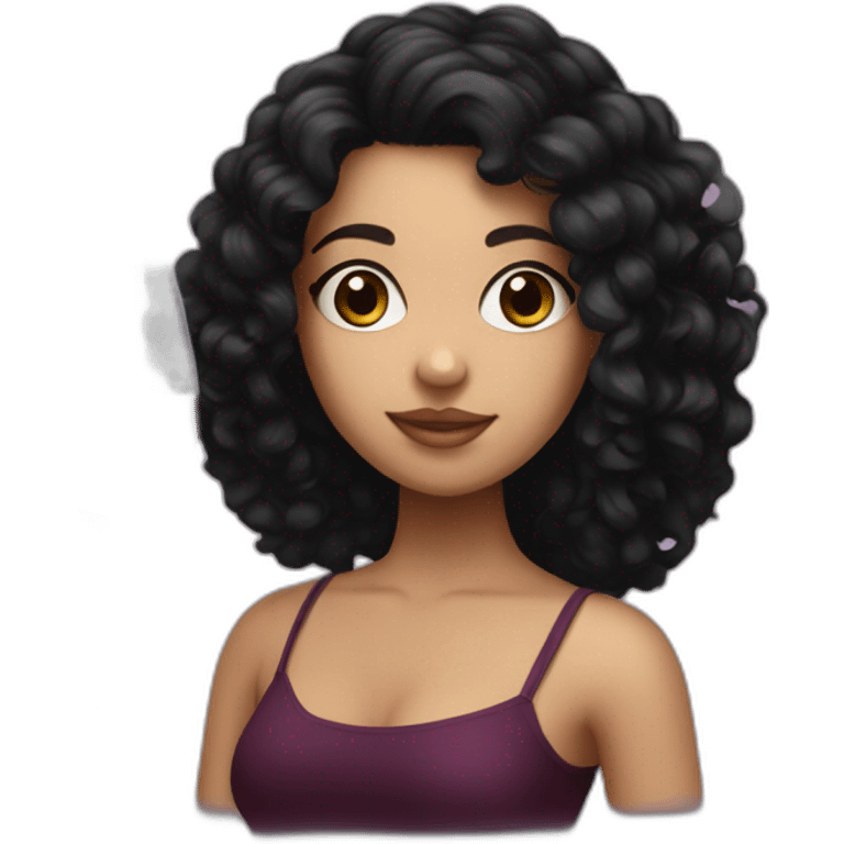 White latin girl with curly black hair and wine emoji