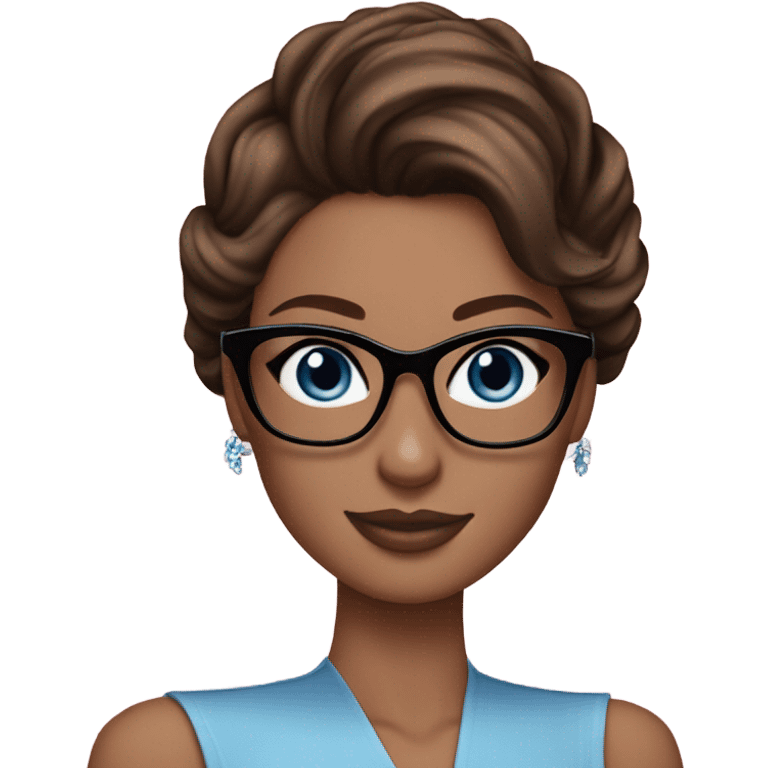 pale Victoria secret model with glasses and blue eyes hair brown in stylish updo emoji