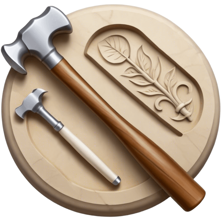 Carving icon, stone, bone, and horn with detailed patterns, carving tools like chisel, awl and hammer, minimalistic style, clean lines, transparent background. emoji