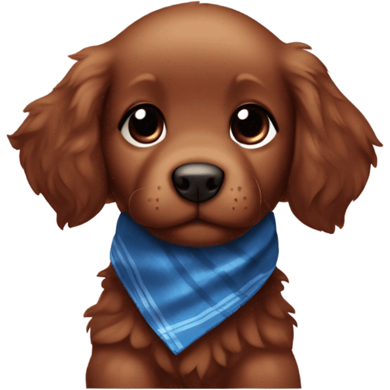 Chibi fluffy dark red retriever puppy with blue neckerchief emoji