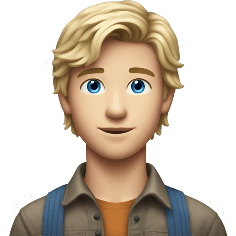 handsome farm boy  14 year old with 
 dirty blond hair in a mullet and blue eyes emoji