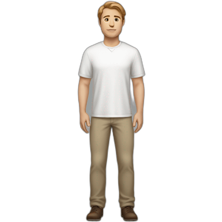 White Man standing with brown hair and white shirt full body emoji