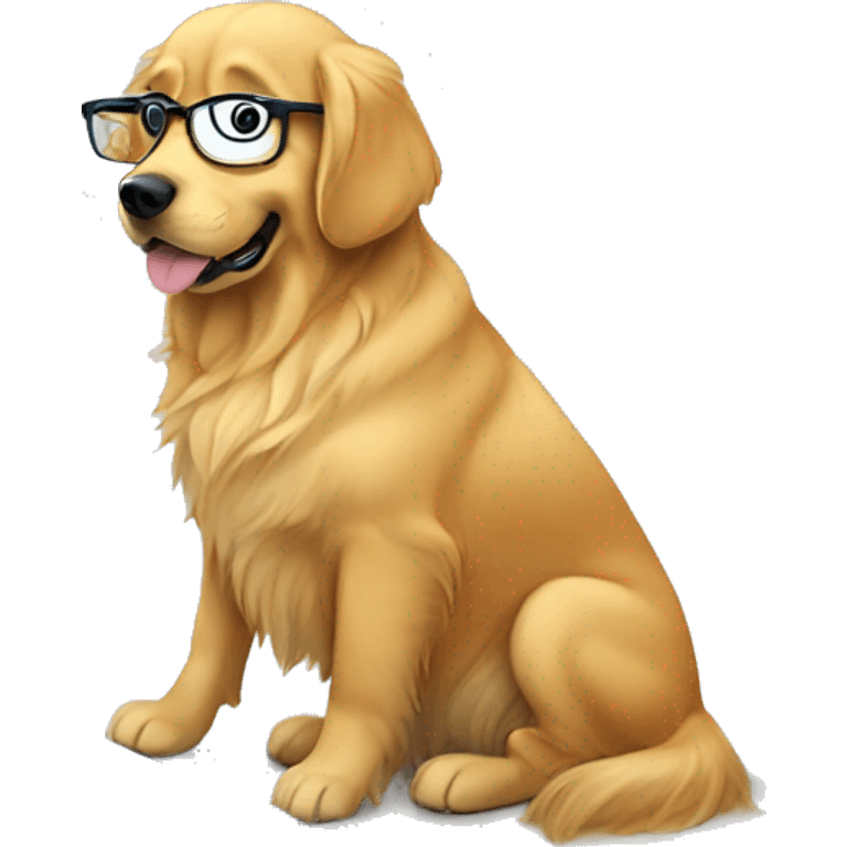 Golden retriever with reading glasses typing on computer emoji