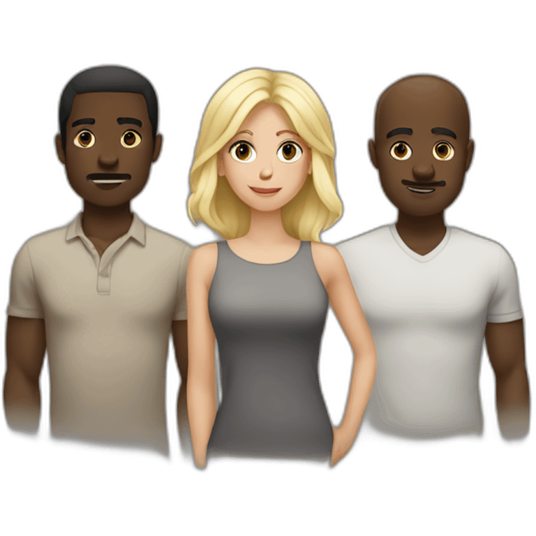 six dark-skinned men stand in a row behind a pale blonde woman emoji